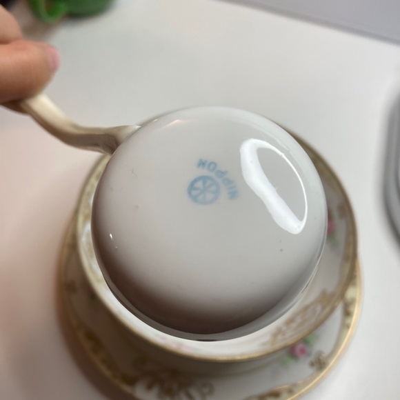 Gold & Floral Hand Painted Mayo Bowl Saucer Ladle Set 3 Piece Nippon M in Wreath - Picture 5 of 13